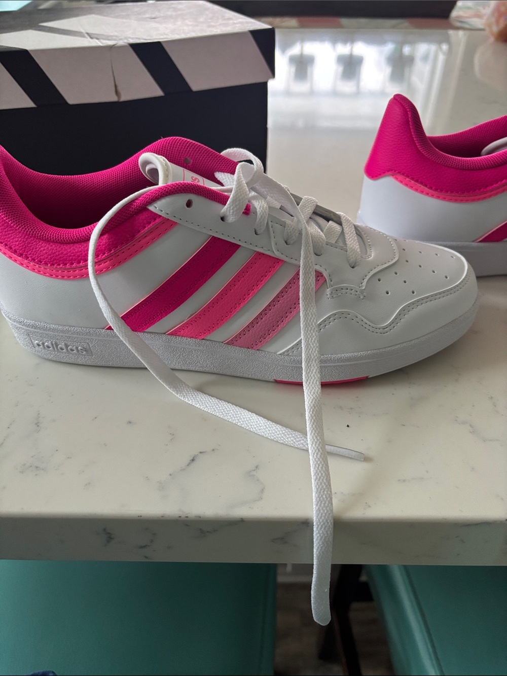 adidas White and Pink Women’s Athletic Sneakers - Picture 2 of 6